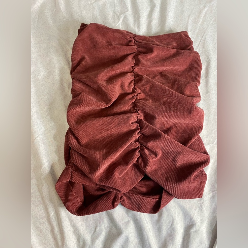 Zara Orange Red Mini Bubble Skirt Ruched Casual